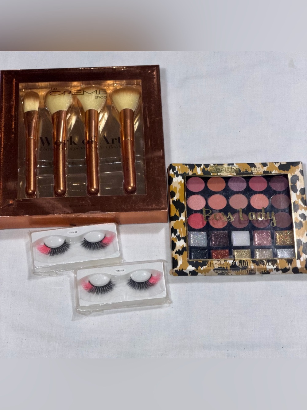 Makeup Bundle Eyeshadow Palette Lashes Rose Gold Brush Set 4 Pc